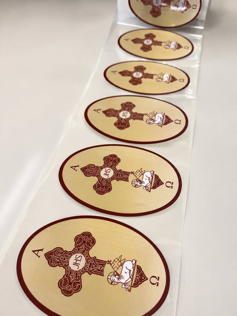 Row of decorative playing cards arranged vertically, each featuring a queen card with ornate maroon designs and cream-colored backgrounds